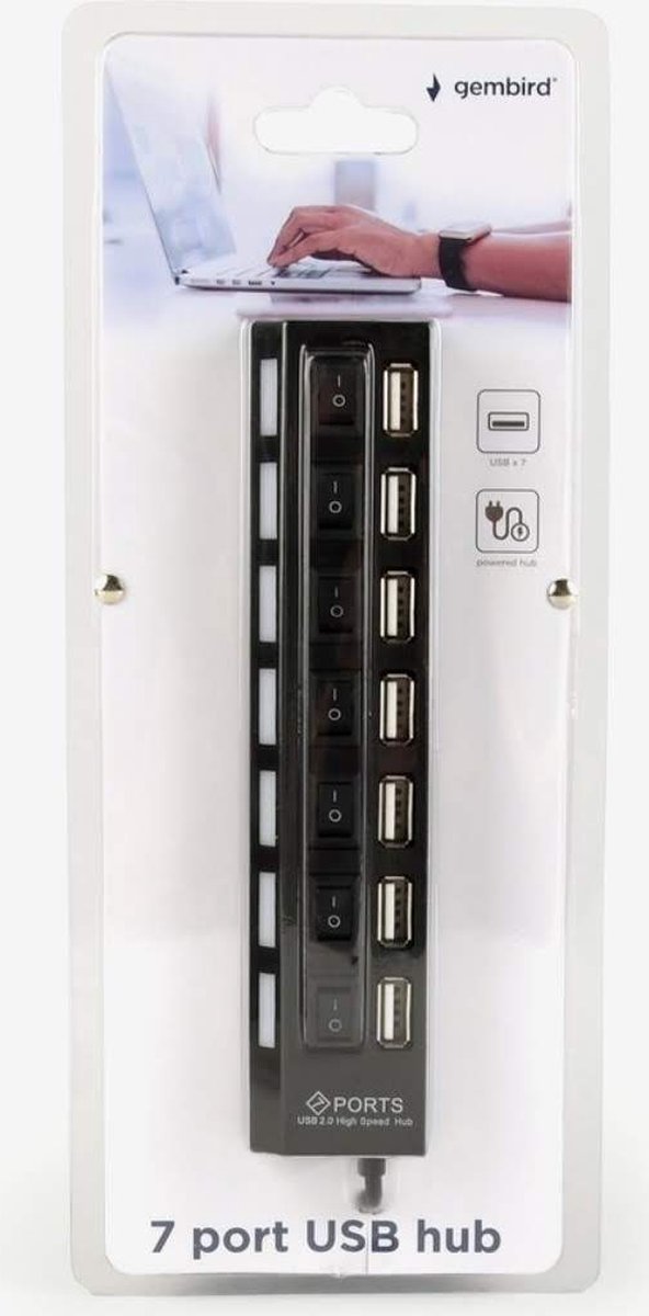 Hi Speed-Zakelijke USB Splitter-UBS Hub Met 7 poorten-Aan/Uit Switch-Laptop en Desktop-zwart