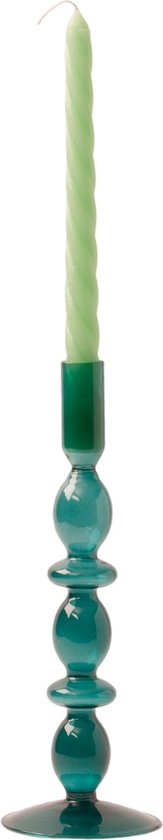 WinQ – Vrolijke ronde vormen Glas Kaarsenhouder in de kleur Zeegroen - 9x26,5cm- Kaarsenstandaard glas voor 1 kaars – Decoratie woonkamer – Dinerkaars