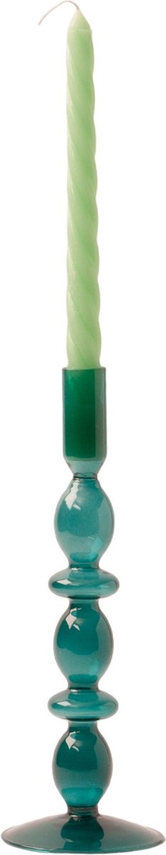 WinQ – Vrolijke ronde vormen Glas Kaarsenhouder in de kleur Zeegroen - 9x26,5cm- Kaarsenstandaard glas voor 1 kaars – Decoratie woonkamer – Dinerkaars