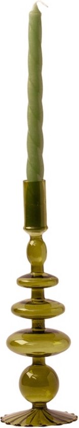 WinQ – Vrolijke ronde vormen Glas Kaarsenhouder in de kleur Groen - 9x28cm- Kaarsenstandaard glas voor 1 kaars – Decoratie woonkamer – Dinerkaars