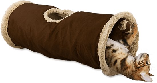 Bruine katten tunnel met teddy voering, kat speels binnenin