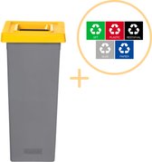 Plafor Fit Bin, Prullenbak voor afvalscheiding - 53L – Grijs/Geel - Inclusief 5-delige Stickerset - Afvalbak voor gemakkelijk Afval Scheiden en Recycling - Afvalemmer - Vuilnisbak voor Huishouden, Keuken en Kantoor - Afvalbakken - Recyclen