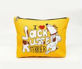 Jack Russel - hond - toilettas - etuit - make-up tas - tas - geel - polyester - 25x18cm