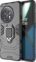 Lunso - Geschikt voor OnePlus 11 - Armor backcover hoes met ringhouder - Zwart