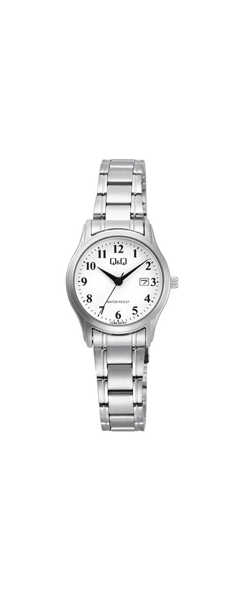 QQ C28A-001PY - Horloge - Analoog - Dames - Vrouwen - stalen band - Rond - Metaal - Cijfers - Zilverkleurig - Wit