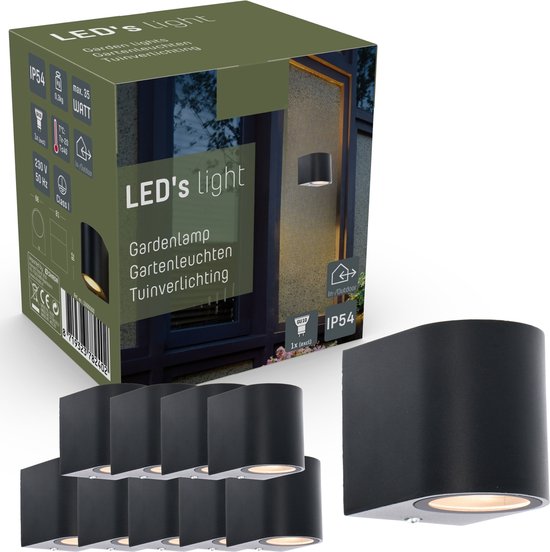 WallDeco LED Wandlamp rond zwart - Schijnt naar beneden - Voor binnen & buiten - 10 stuks