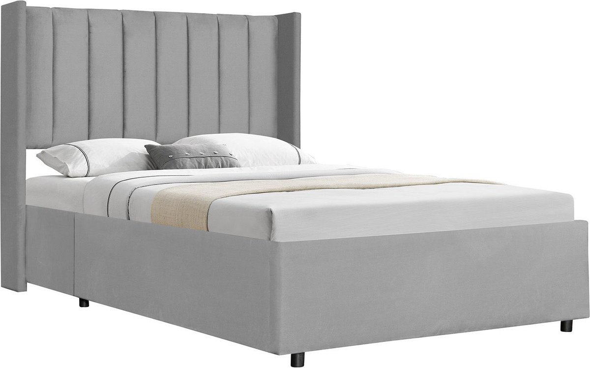 Gestoffeerd bed Savona - 200 x 120 cm - Lichtgrijs - Incl. Bedlade