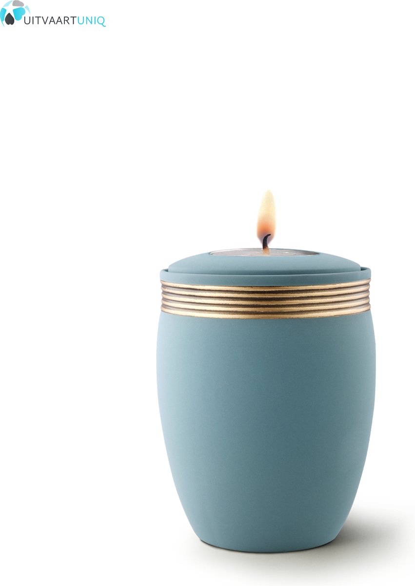 Mini urn turkoois met herdenkingslichtje - keramiek
