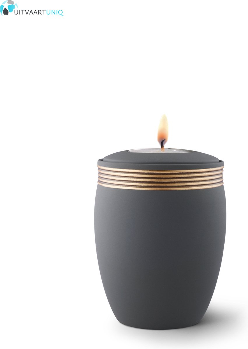 Mini urn zwart met herdenkingslichtje - keramiek