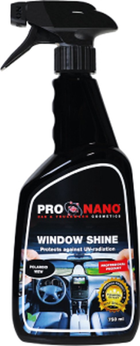ProNano | Pro Nano Window Shine 750ml | Nano Technologie | ProNano Window Shine beschermt o.a. tegen hinderlijke schitteringen en UV straling. Zorgt voor een hoger contrast en een duidelijkere kleurwaarneming, rust aan de ogen tijdens het rijden.
