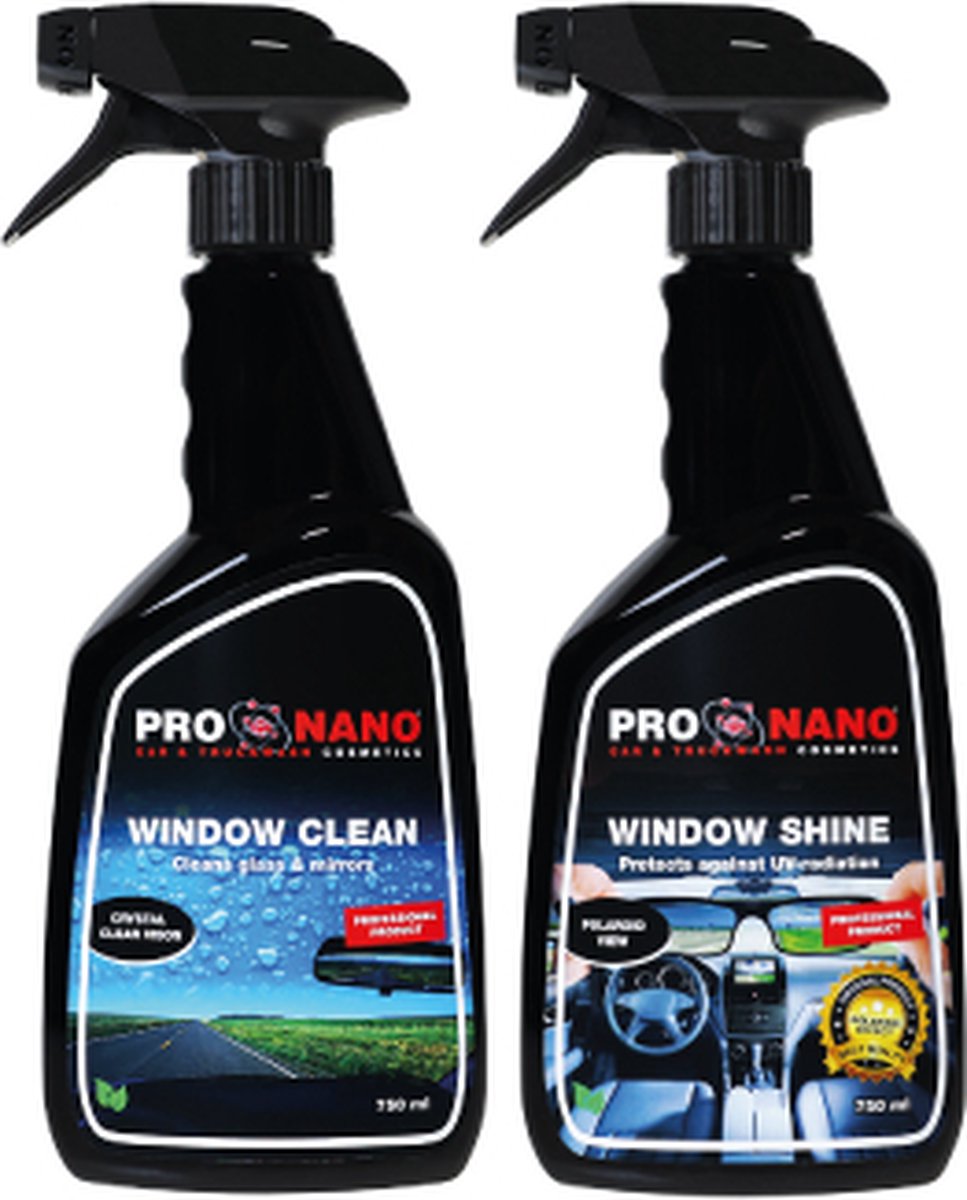 ProNano | Pro Nano Clean & Shine 2x 750ml | Nano Technologie | ProNano Window pakket: ProNano Window Clean + ProNano Window Shine. Voor een kraakhelder zicht!