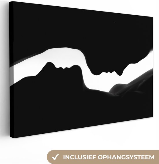 Canvas schilderij - Silhouet - Lichaam - Zwart - Wit - Foto op canvas - canvasdoek - 60x40 cm - Schilderij abstract