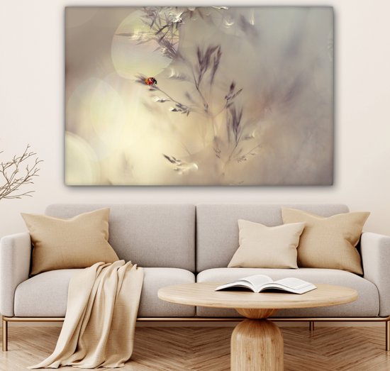 Canvas schilderij - Planten - Lieveheersbeestje - Zon - Natuur - Foto op canvas - 140x90 cm - Canvas doek