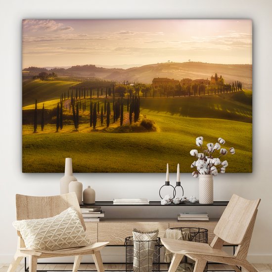 Peinture sur toile - Paysage - Vert - Colline - Toile entoilée - Décoration murale salon - 150x100 cm - Photo sur toile