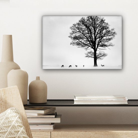 Peinture sur toile - Cerf - Arbre - Water - Silhouette - Animaux - Peintures abstraites - Toile - 30x20 cm - Photo sur toile