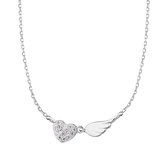 Joy|S - Zilveren hartje ketting met vleugel - rhodium - zirkonia - 42 tot 45 cm