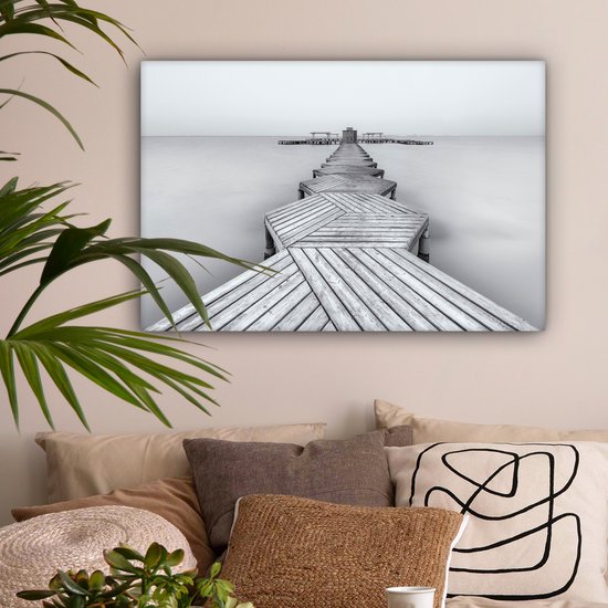 Canvas doek - Foto op canvas - Steiger - IJs - Zwart - Wit - Muurdecoratie - 90x60 cm - Canvas schilderij