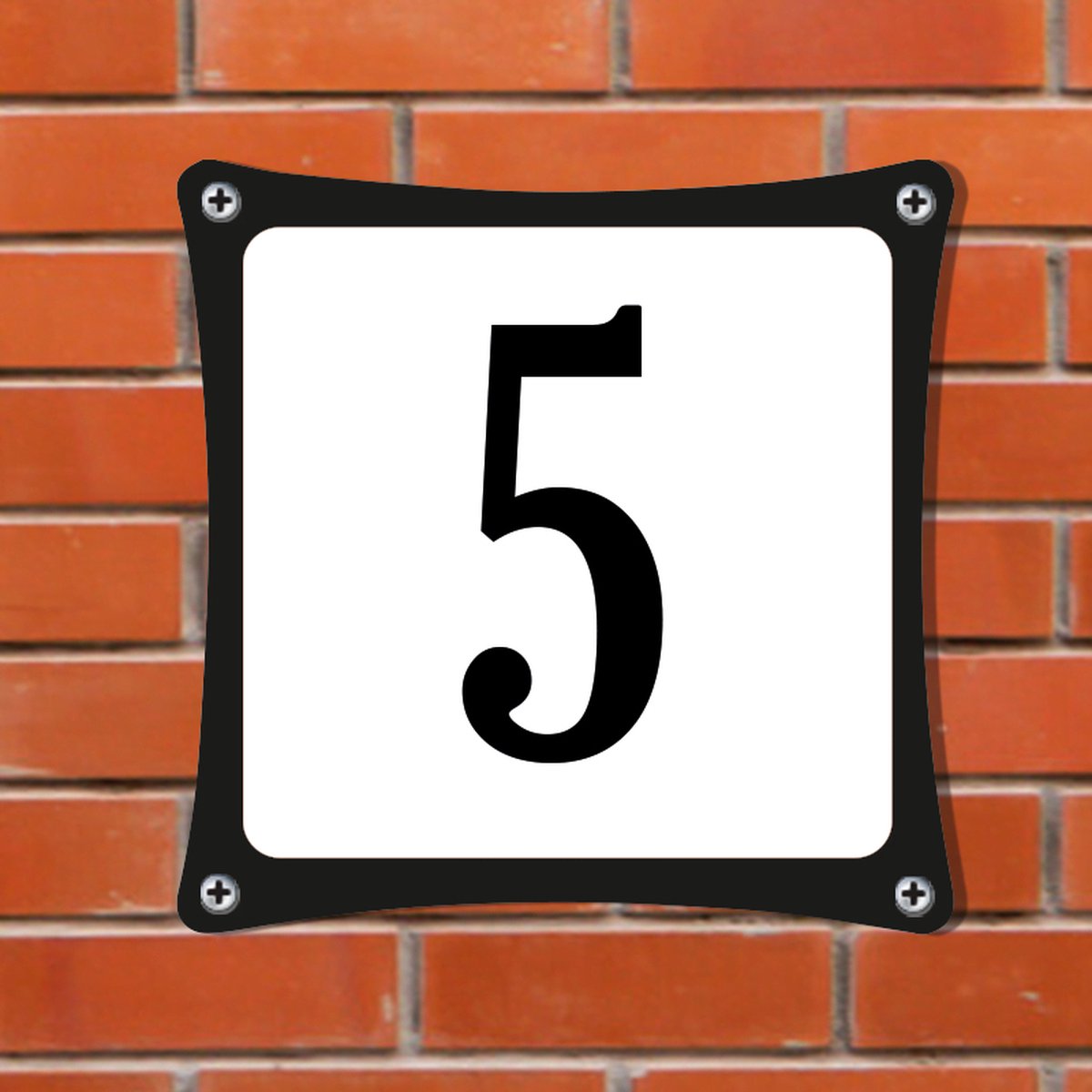Decoporta Huisnummerbord Emaille-Look - Nummer 5 - Standaard - 10 x 10 cm | incl. schroeven