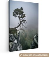 Canvas schilderij - Klif - Bomen - Groen - Mist - Foto op canvas - Canvasdoek - 40x60 cm - Canvas natuur