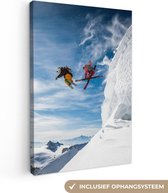 Canvas schilderij - Wintersport - Sneeuw - Berg - Zon - Canvasdoek - Schilderijen op canvas - 90x140 cm - Foto op canvas