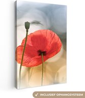 Canvas schilderij - Bloemen - Planten - Rood - Abstract - Foto op canvas - Canvas doek - 80x120 cm - Schilderij bloemen