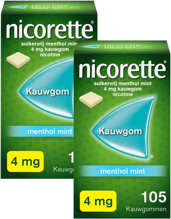 Nicorette Suikervrij Kauwgom Menthol Mint 4mg - 2 x 105 stuks