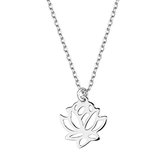 Joy|S - Zilveren lotus bloem hanger met ketting - rhodium - 42 tot 45 cm
