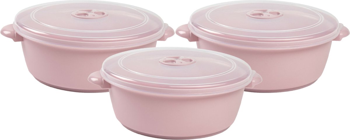 Plasticforte Magnetronschaal met deksel/ventiel - 3x - 2L - lichtroze - kunststof - BPA vrij