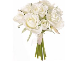 Topart Boeketje Rozen kunstbloemen - 9x stuks - wit - 20 cm - roos - decoratie