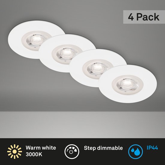 BRILONER - KULANA - Luminaires encastrés à LED Lampes de salle de bain dimmable Set de 4 4.9W IP44 Ã˜9cm blanc