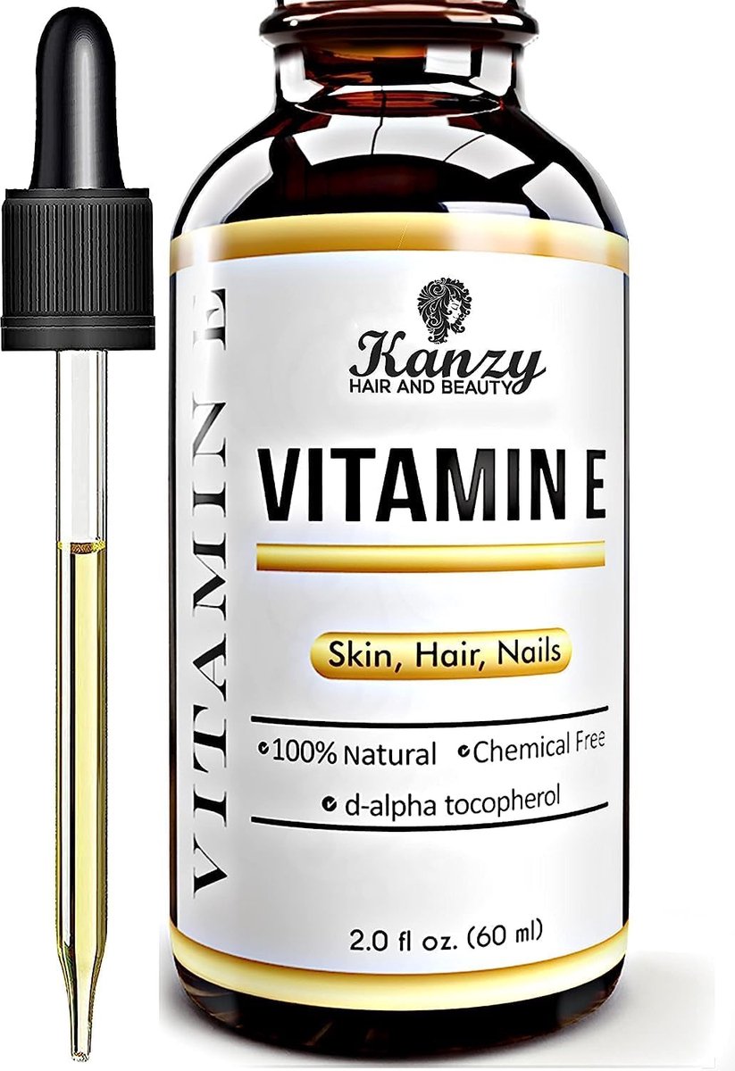 Kanzy Organic Vitamin E Oil for Face Perfecte Lichaamsolie, Haarolie en Nagelolie 100% Natuurlijke Biologische Vitamine E-Olie voor Gezicht d-Alpha-Tocopherol 60ml