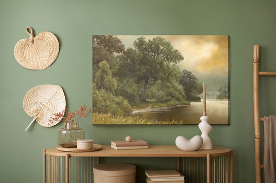 Painting King - Tableau sur toile Paysage forestier avec une rivière - 40 x 30 cm