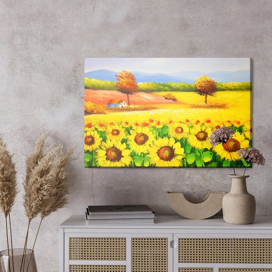 Painting King - Tableau sur toile Un paysage coloré avec des tournesols tels que peints - 40 x 30 cm