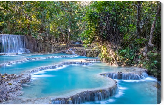 Schilderijkoning - Canvas Schilderij Uitzicht Op De Kuang Si-Waterval In Laos - 70 x 50 cm