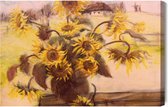 Painting King - Toile Peinture Tournesols Dans Un Vase Comme Peint - 70 x 50 cm