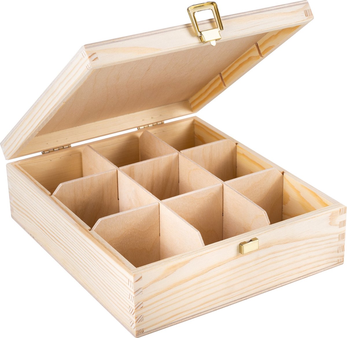 Creative Deco Houten Theedoos | 9 Vakken | 23.5 x 20.5 x 7.5 cm | Houten theekist met Deksel | Gelakt Hout