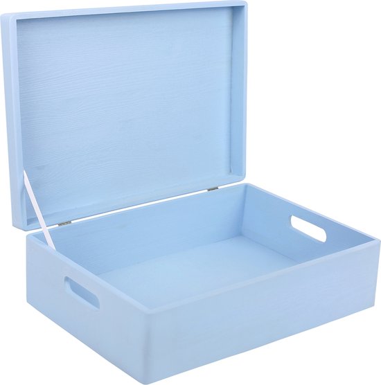 Creative Deco XL Bleu Grande Boîte de Rangement en Bois 40 x 30 x 14 cm (+/- 1cm) avec