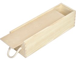 Creative Deco Wijnkist Houten | Schuifdeksel en Touw | 35,5 x 10,5 x 10,5 cm | Flessengeschenk