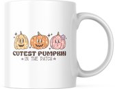 Halloween Mok met tekst: Cutest pumpkin in the patch | Halloween Decoratie | Grappige Cadeaus | Grappige mok | Koffiemok | Koffiebeker | Theemok | Theebeker
