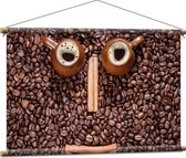 Textielposter - Koffie - Bonen - Gezicht - Kopjes - Ogen - 90x60 cm Foto op Textiel
