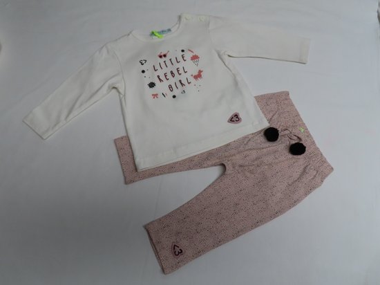 Ensemble - Fille - T-shirt manche longue + legging - Crème/rose - 18 mois 86