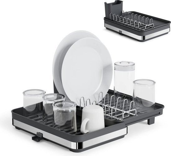 Joseph Joseph Duo Compact Afdruiprek, Keuken Afdruiprek met Keukengerei Pot en Afvoer, Grijs