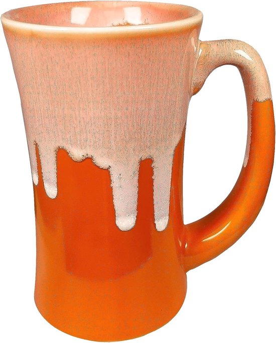 Keramische koffiemokken, 500 ml, handgemaakt, keramiek, grote theemok voor kantoor en thuis, grote handgreep, magnetronbestendig, vaatwasmachinebestendig, unieke glazuurtextuur (oranje)