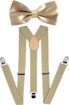 Fako Fashion® - Bretels Met Vlinderstrik - Vlinderdas - Strik - Effen - 100cm - Beige