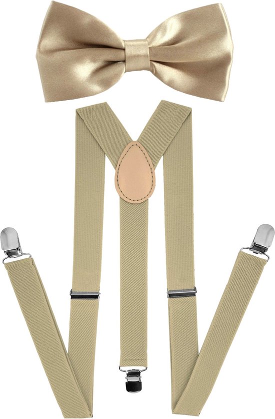 Fako Fashion® - Bretels Met Vlinderstrik - Vlinderdas - Strik - Effen - 100cm - Beige