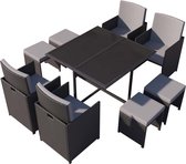 Concept-U - 8 -Zatertafel en stoelen in zwarte en grijs gevlochten hars FLORIDA