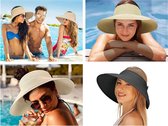 Strandhoed - beige - zonneklep - rieten hoed - raffia hoed - ibiza - oprolbaar - zonnebescherming - strohoed -