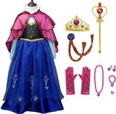 Prinsessenjurk meisje + Kroon + Vlecht + Toverstaf + Handschoenen + Juwelen- Sinterklaas Cadeau - Anna verkleedjurk - Prinsessen speelgoed - Het Betere Merk - maat 146/152 (150)- Roze cape
