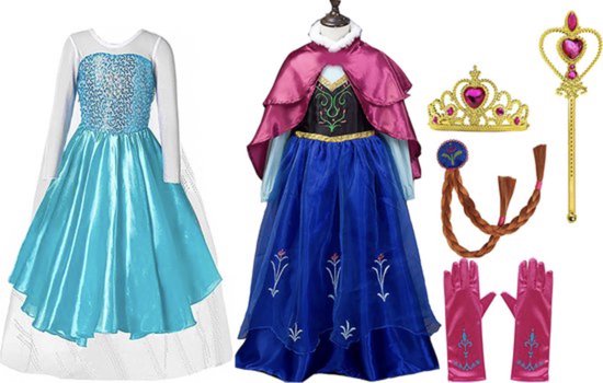 Prinsessenjurk meisje - 2 x Verkleedjurk - Anna jurk - Elsa jurk - Het Betere Merk - Carnavalskleding kinderen - Prinsessen Verkleedkleding - 92/98 (100) - Cadeau meisje - Prinsessen speelgoed - Verjaardag meisje - Kleed