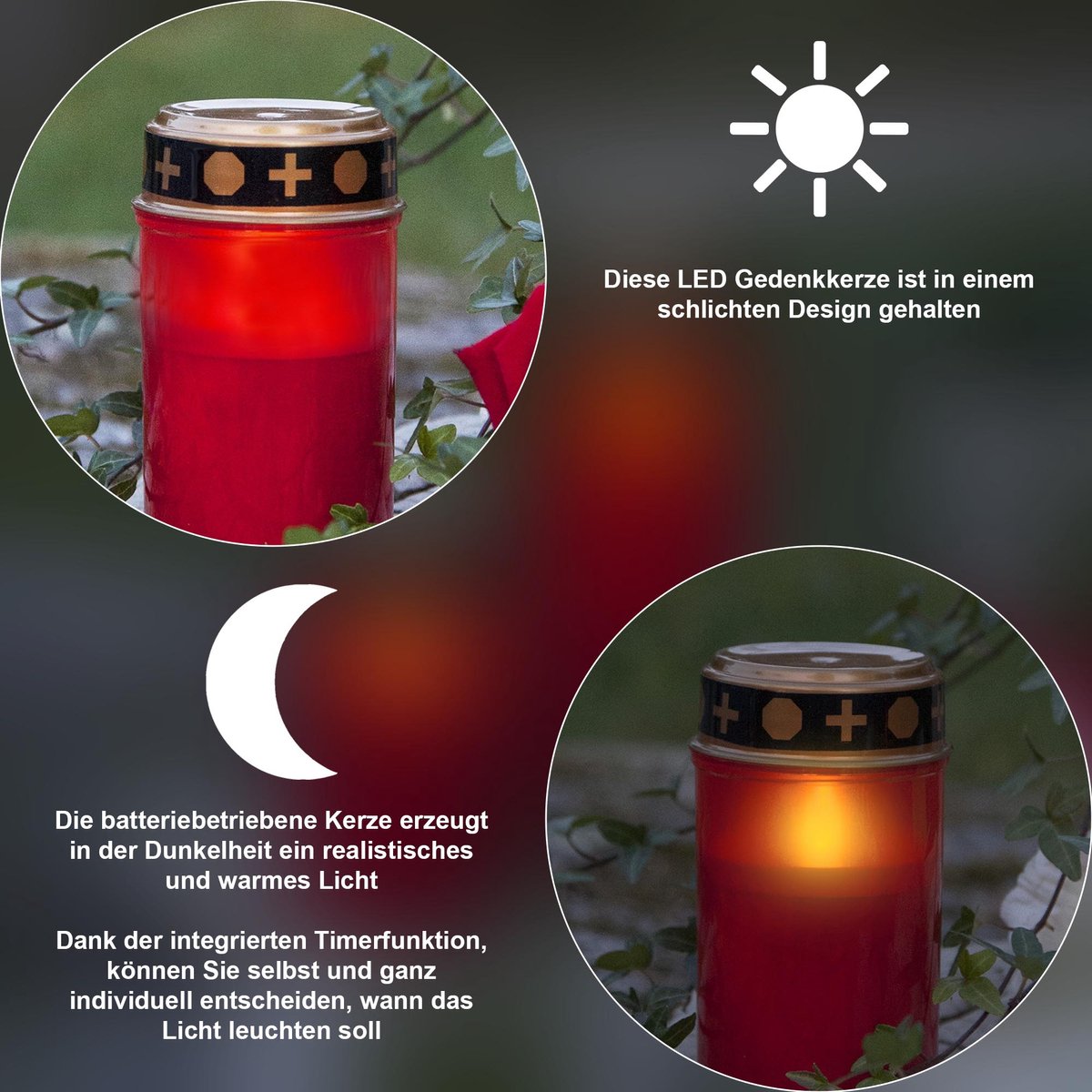 Vegena 5 stuks graflichten led, graflicht led, grafkaarsen led, waterdichte outdoor grafkaars led, begraafplaats kaars graflamp op batterijen (niet inbegrepen